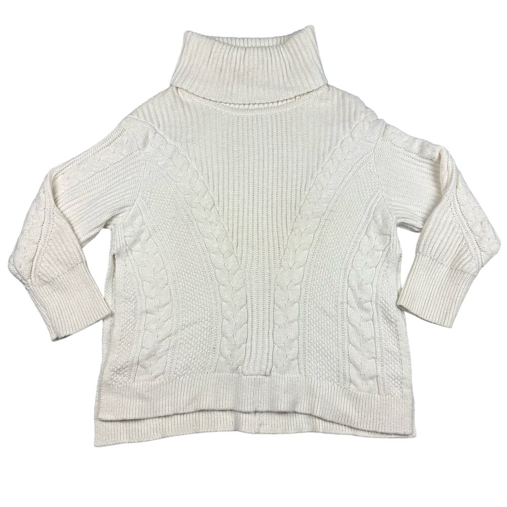 Banana Republic Turtleneck Sweater Women Large Ivory Cable Knit Alpaca
